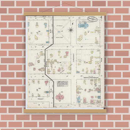 Old map wall art mockup — magnetic wood frame on brick wall — Sanborn Fire Insurance Map from Faribault, Rice County, Minnesota (1884), Sheet #0004