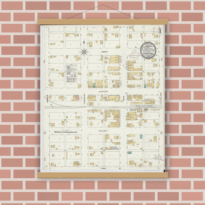 Old map wall art mockup — magnetic wood frame on brick wall — Sanborn Fire Insurance Map from Grover Hill, Paulding County, Ohio (1899), Sheet #0001