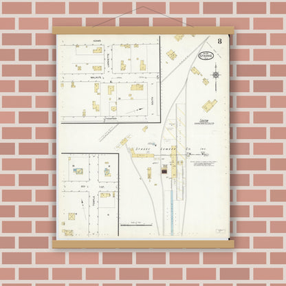 Old map wall art mockup — magnetic wood frame on brick wall — Sanborn Fire Insurance Map from Starke, Bradford County, Florida (1912), Sheet #0008