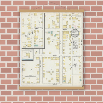 Old map wall art mockup — magnetic wood frame on brick wall — Sanborn Fire Insurance Map from Forest City, Susquehanna County, Pennsylvania (1892), Sheet #0001