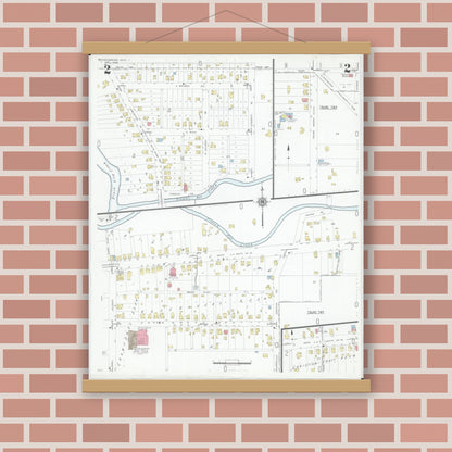 Old map wall art mockup — magnetic wood frame on brick wall — Sanborn Fire Insurance Map from Reynoldsburg, Franklin County, Ohio (1946), Sheet #0002