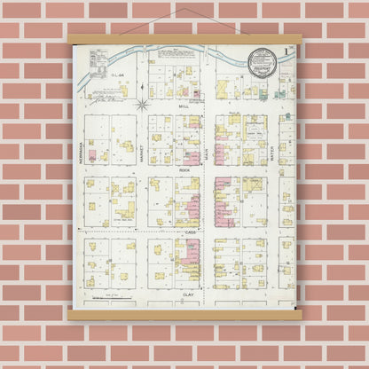 Old map wall art mockup — magnetic wood frame on brick wall — Sanborn Fire Insurance Map from Rockport, Atchison County, Missouri (1893) - Complete Map Set
