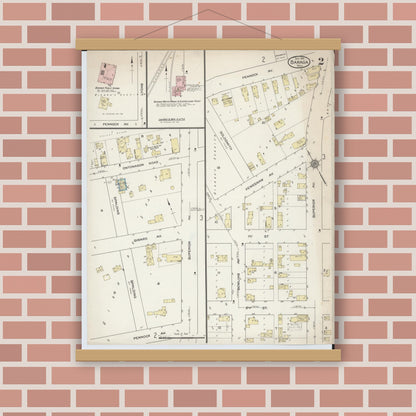 Old map wall art mockup — magnetic wood frame on brick wall — Sanborn Fire Insurance Map from Baraga, Baraga County, Michigan (1914), Sheet #0002