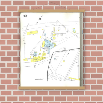 Old map wall art mockup — magnetic wood frame on brick wall — Sanborn Fire Insurance Map from Honolulu, Oahu County, Hawaii (1955), Sheet #0163