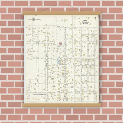Old map wall art mockup — magnetic wood frame on brick wall — Sanborn Fire Insurance Map from Cooper, Delta County, Texas (1914), Sheet #0007