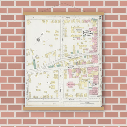 Old map wall art mockup — magnetic wood frame on brick wall — Sanborn Fire Insurance Map from Morristown, Morris County, New Jersey (1890), Sheet #0002