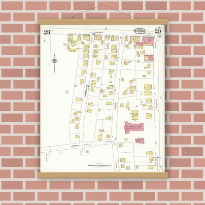 Old map wall art mockup — magnetic wood frame on brick wall — Sanborn Fire Insurance Map from Gardner, Worcester County, Massachusetts (1923), Sheet #0029