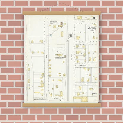 Old map wall art mockup — magnetic wood frame on brick wall — Sanborn Fire Insurance Map from Eagle Lake, Colorado County, Texas (1912), Sheet #0003