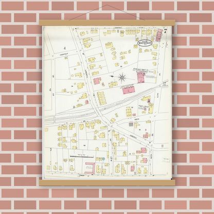 Old map wall art mockup — magnetic wood frame on brick wall — Sanborn Fire Insurance Map from Winston-Salem, Forsyth County, North Carolina (1907), Sheet #0007