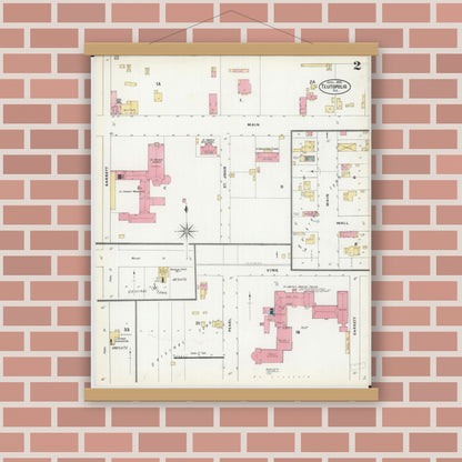 Old map wall art mockup — magnetic wood frame on brick wall — Sanborn Fire Insurance Map from Teutopolis, Effingham County, Illinois (1906), Sheet #0002
