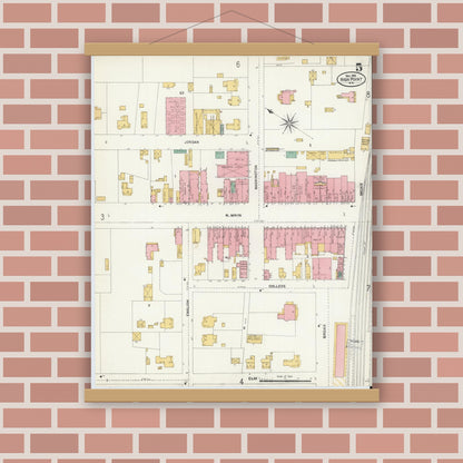 Old map wall art mockup — magnetic wood frame on brick wall — Sanborn Fire Insurance Map from High Point, Guilford County, North Carolina (1906), Sheet #0005