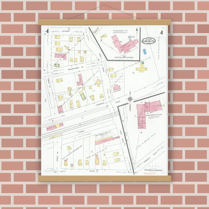 Old map wall art mockup — magnetic wood frame on brick wall — Sanborn Fire Insurance Map from Glen Ellyn, Du Page County, Illinois (1929), Sheet #0004
