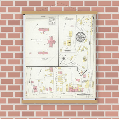 Old map wall art mockup — magnetic wood frame on brick wall — Sanborn Fire Insurance Map from Yellow Springs, Greene County, Ohio (1910) - Complete Map Set