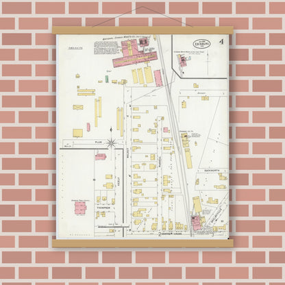 Old map wall art mockup — magnetic wood frame on brick wall — Sanborn Fire Insurance Map from Edinburg, Johnson And Bartholomew Counties, Indiana (1899), Sheet #0004