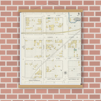 Old map wall art mockup — magnetic wood frame on brick wall — Sanborn Fire Insurance Map from Ashland, Ashland County, Wisconsin (1895), Sheet #0005