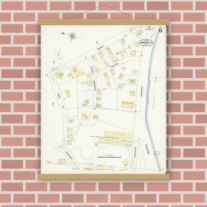 Old map wall art mockup — magnetic wood frame on brick wall — Sanborn Fire Insurance Map from Swampscott, Essex County, Massachusetts (1907), Sheet #0006
