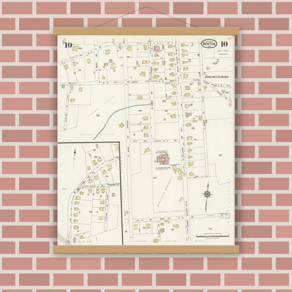 Old map wall art mockup — magnetic wood frame on brick wall — Sanborn Fire Insurance Map from Newton, Catawba County, North Carolina (1924), Sheet #0010