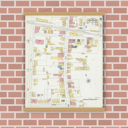 Old map wall art mockup — magnetic wood frame on brick wall — Sanborn Fire Insurance Map from Hackensack, Bergen County, New Jersey (1902), Sheet #0008