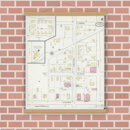 Old map wall art mockup — magnetic wood frame on brick wall — Sanborn Fire Insurance Map from Tyler, Smith County, Texas (1893), Sheet #0002
