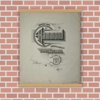 Old map wall art mockup — magnetic wood frame on brick wall — Sanborn Fire Insurance Map from Hammond, Lake County, Indiana (1915), Sheet #0001