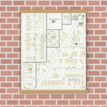 Old map wall art mockup — magnetic wood frame on brick wall — Sanborn Fire Insurance Map from Columbus, Bartholomew County, Indiana (1912), Sheet #0027