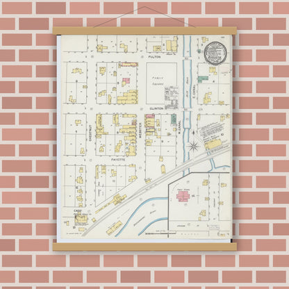 Old map wall art mockup — magnetic wood frame on brick wall — Sanborn Fire Insurance Map from Augusta, Kalamazoo County, Michigan (1892), Sheet #0001