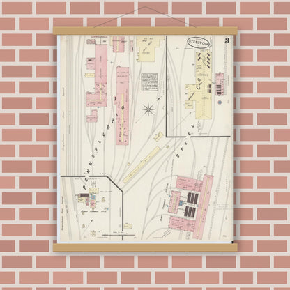 Old map wall art mockup — magnetic wood frame on brick wall — Sanborn Fire Insurance Map from Steelton, Dauphin County, Pennsylvania (1884), Sheet #0003