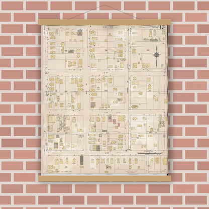 Old map wall art mockup — magnetic wood frame on brick wall — Sanborn Fire Insurance Map from Calexico, Imperial County, California (1949), Sheet #0017