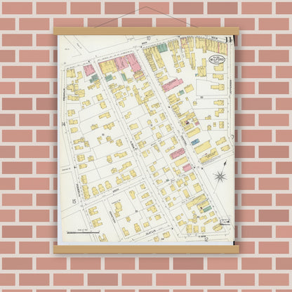 Old map wall art mockup — magnetic wood frame on brick wall — Sanborn Fire Insurance Map from Milford, Worcester County, Massachusetts (1903), Sheet #0011