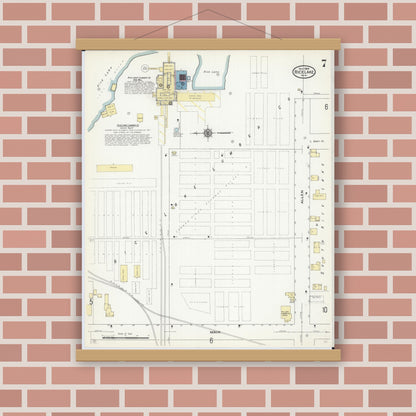 Old map wall art mockup — magnetic wood frame on brick wall — Sanborn Fire Insurance Map from Rice Lake, Barron County, Wisconsin (1909), Sheet #0007