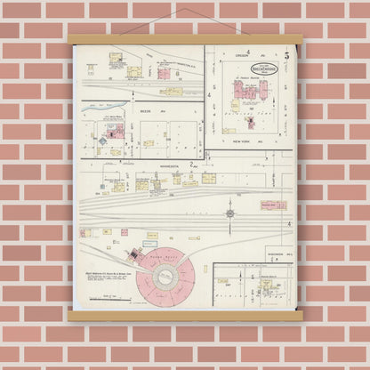 Old map wall art mockup — magnetic wood frame on brick wall — Sanborn Fire Insurance Map from Breckenridge, Wilkin County, Minnesota (1914), Sheet #0005