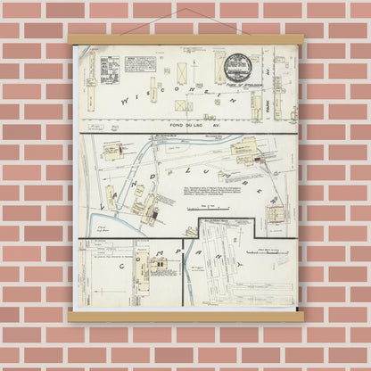 Old map wall art mockup — magnetic wood frame on brick wall — Sanborn Fire Insurance Map from Hermansville, Menominee County, Michigan (1884), Sheet #0001