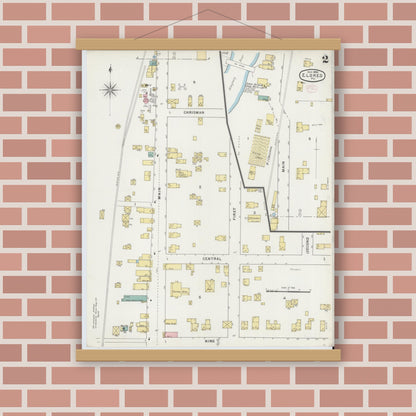 Old map wall art mockup — magnetic wood frame on brick wall — Sanborn Fire Insurance Map from Eldred, McKean County, Pennsylvania (1894), Sheet #0002