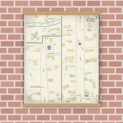 Old map wall art mockup — magnetic wood frame on brick wall — Sanborn Fire Insurance Map from Northfield, Franklin County, Massachusetts (1909), Sheet #0002