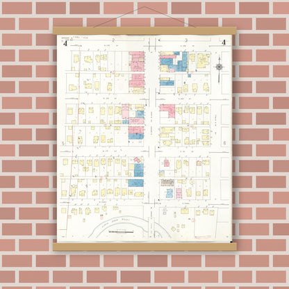 Old map wall art mockup — magnetic wood frame on brick wall — Sanborn Fire Insurance Map from Spencer, Clay County, Iowa (1946), Sheet #0004