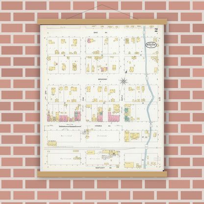Old map wall art mockup — magnetic wood frame on brick wall — Sanborn Fire Insurance Map from Windsor, Shelby County, Illinois (1907), Sheet #0002