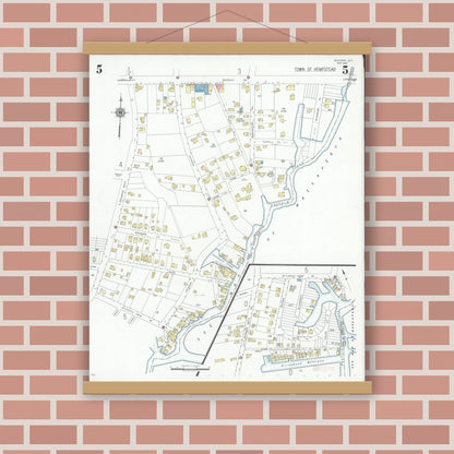 Old map wall art mockup — magnetic wood frame on brick wall — Sanborn Fire Insurance Map from Seaford, Nassau County, New York (1947), Sheet #0005