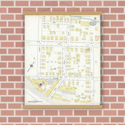 Old map wall art mockup — magnetic wood frame on brick wall — Sanborn Fire Insurance Map from Sidney, Delaware County, New York (1917), Sheet #0006