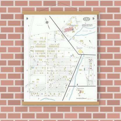 Old map wall art mockup — magnetic wood frame on brick wall — Sanborn Fire Insurance Map from Fair Lawn, Bergen County, New Jersey (1929), Sheet #0009