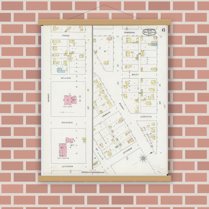Old map wall art mockup — magnetic wood frame on brick wall — Sanborn Fire Insurance Map from Wabasha, Wabasha County, Minnesota (1895), Sheet #0006