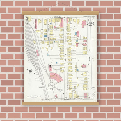 Old map wall art mockup — magnetic wood frame on brick wall — Sanborn Fire Insurance Map from Kingston, Luzerne County, Pennsylvania (1925), Sheet #0003