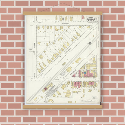 Old map wall art mockup — magnetic wood frame on brick wall — Sanborn Fire Insurance Map from Greenwich, Huron County, Ohio (1921), Sheet #0002