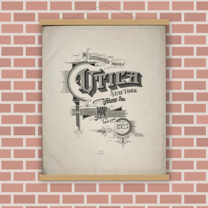 Old map wall art mockup — magnetic wood frame on brick wall — Sanborn Fire Insurance Map from Utica, Oneida County, New York (1925), Sheet #0001
