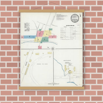 Old map wall art mockup — magnetic wood frame on brick wall — Sanborn Fire Insurance Map from Sherburne, Chenango County, New York (1892) - Complete Map Set
