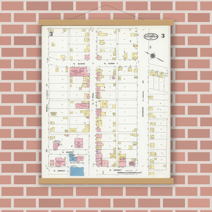 Old map wall art mockup — magnetic wood frame on brick wall — Sanborn Fire Insurance Map from Saint Clairsville, Belmont County, Ohio (1924), Sheet #0003