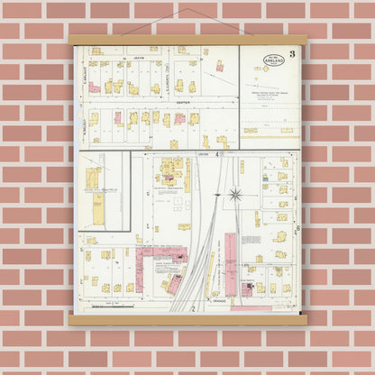 Old map wall art mockup — magnetic wood frame on brick wall — Sanborn Fire Insurance Map from Ashland, Ashland County, Ohio (1904), Sheet #0003