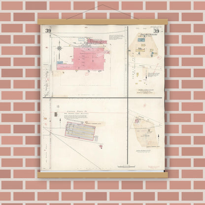 Old map wall art mockup — magnetic wood frame on brick wall — Sanborn Fire Insurance Map from Michigan City, La Porte County, Indiana (1948), Sheet #0039