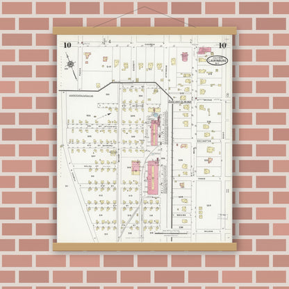 Old map wall art mockup — magnetic wood frame on brick wall — Sanborn Fire Insurance Map from Laurinburg, Scotland County, North Carolina (1924), Sheet #0010