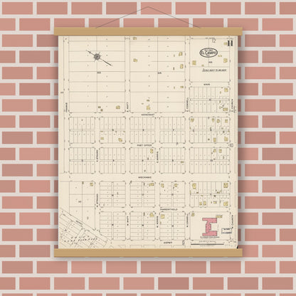 Old map wall art mockup — magnetic wood frame on brick wall — Sanborn Fire Insurance Map from El Campo, Wharton County, Texas (1922), Sheet #0011
