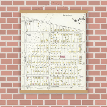 Old map wall art mockup — magnetic wood frame on brick wall — Sanborn Fire Insurance Map from Audubon, Camden County, New Jersey (1924), Sheet #0007